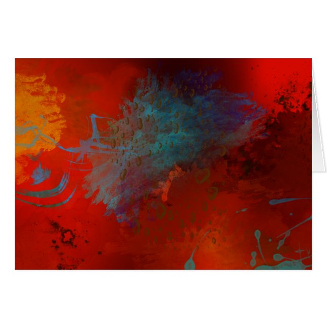 Rode, Aqua & Gouden Grunge Digitale Abstracte Kuns (Voorkant Horizontaal)