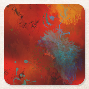 Rode, Aqua & Gouden Grunge Digitale Abstracte Kuns Kartonnen Onderzetters