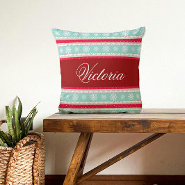 Rode Aqua Sneeuwvlokken Kerstmis Patroon Aangepast Kussen