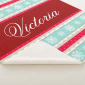 Rode Aqua Sneeuwvlokken Kerstmis Patroon Aangepast Sherpa Deken (3/4)