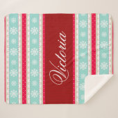 Rode Aqua Sneeuwvlokken Kerstmis Patroon Aangepast Sherpa Deken (Voorkant (horizontaal))