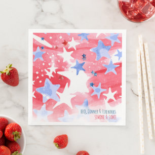 Rode Aquarel Achtergrond met Witte en Blauwe Ster Servet