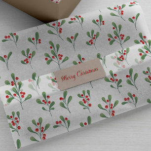 Rode Aquarel Bessen Groene Patronen Kerstmis Tissuepapier