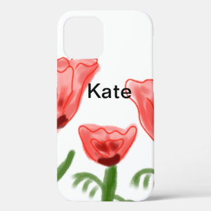 Rode aquarel bloem aquarel naam tekst toevoegen Case-Mate iPhone case