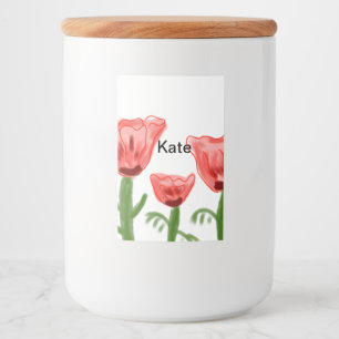 Rode aquarel bloem aquarel naam tekst toevoegen voedselcontainer etiket