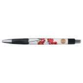 Rode Aquarel Bloem Koperen Cirkel Monogram Pen (Voorkant)