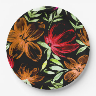 Rode Aquarel Bloemen 6 Papieren Bordje
