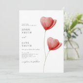 Rode aquarel bloemenbruiloft uitnodiging (Staand voorkant)