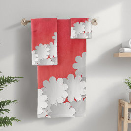 Rode Aquarel en Witte Bloemen Bad Handdoek