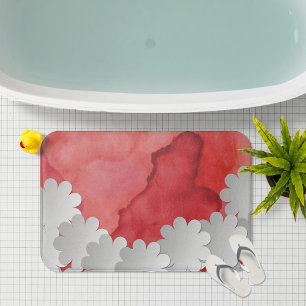 Rode Aquarel en Witte Bloemen Badmat