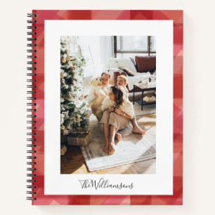 Rode aquarel geruite rustieke foto Kerstmis Notitieboek
