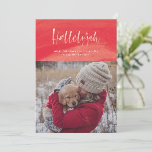 Rode Aquarel Hallelujah Kerstmis Feestdagenkaart (Staand voorkant)