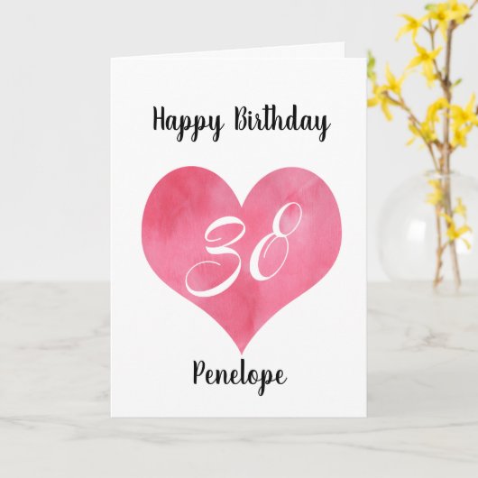 Rode Aquarel Hart 38e Verjaardagskaart Kaart (Gele Bloem)