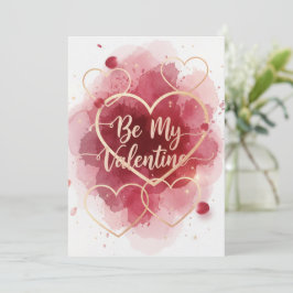Rode Aquarel Harten Valentijnsdag Feestdagenkaart
