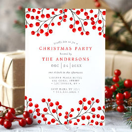 Rode Aquarel Hulstbessen Kerstfeest Kaart