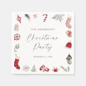 Rode Aquarel Kader Kerstfeestje Servet (Voorkant)