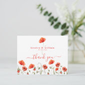 Rode Aquarel Klaprozen, Trouwkaart Bedankje Briefkaart (Staand voorkant)