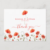 Rode Aquarel Klaprozen, Trouwkaart Bedankje Briefkaart (Voorkant)