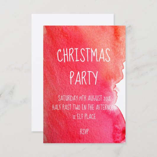 Rode aquarel moderne kerstfeest kaart (Voorkant / Achterkant)