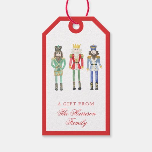 Rode Aquarel Notenkraker Kerstcadeau-etiket Cadeaulabel (Voorkant)