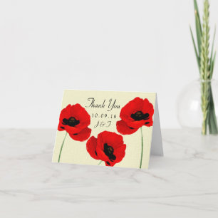 Rode Aquarel Papaver Bloem Bruiloft Collectie Bedankkaart