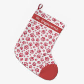 Rode Aquarel Pootafdruk Patroon Grote Kerstsok (Voorkant (Hangend))