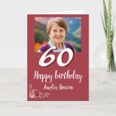 Rode Aquarel Roos Foto 60e Verjaardag  Kaart (Voorkant)