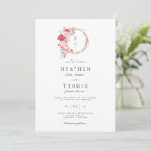 Rode Aquarel Rozen Monogram Krans Bruiloft Kaart (Staand voorkant)