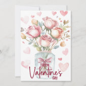 Rode aquarel rozen pot Happy Valentijnsdag Feestdagenkaart (Voorkant)