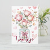 Rode aquarel rozen pot Happy Valentijnsdag Feestdagenkaart (Staand voorkant)
