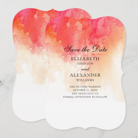 Rode aquarel save the date. Perzik bruiloft modern Date (Voorkant / Achterkant)