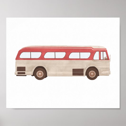 Rode Aquarel Vintage Bus Poster (Voorkant)