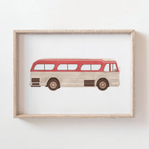 Rode Aquarel Vintage Bus Poster