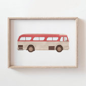 Rode Aquarel Vintage Bus Poster