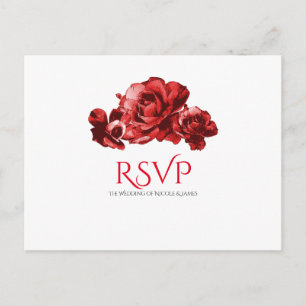 Rode Aquarel Vintage Rozen Huwelijk RSVP Uitnodiging Briefkaart