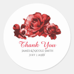 Rode Aquarel Vintage Rozen Trouw Geschenk Ronde Sticker