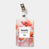 Rode aquarelklaprozen in een veld badge (Achterkant met clip)