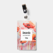 Rode aquarelklaprozen in een veld badge (Voorzijde met clip)