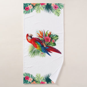 Rode ara tropische bloemen badhanddoek