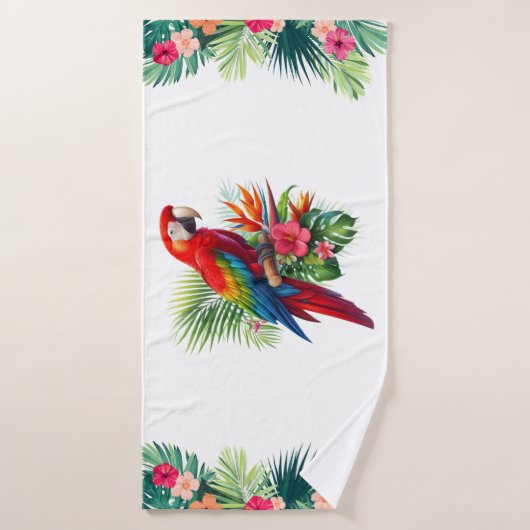 Rode ara tropische bloemen badhanddoek (Badhanddoek)