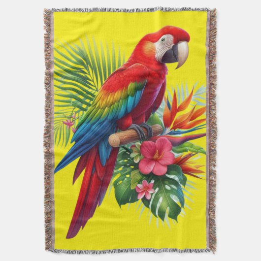 Rode ara tropische bloemen deken (Voorkant Verticaal)