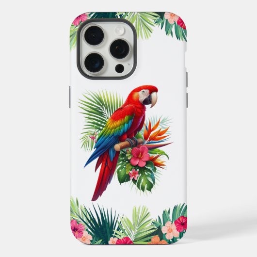 Rode ara tropische bloemen iPhone hoesje (Achterkant)