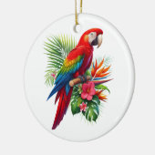 Rode ara tropische bloemen keramisch ornament (Links)