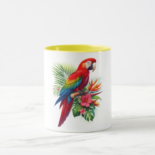 Rode ara tropische bloemen mok (Midden)