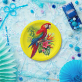 Rode ara tropische bloemen papieren bordje (Feest)