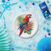 Rode ara tropische bloemen papieren bordje (Feest)