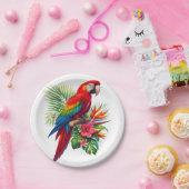 Rode ara tropische bloemen papieren bordje (Feest)