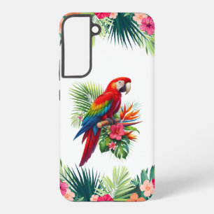 Rode ara tropische bloemen samsung galaxy hoesje