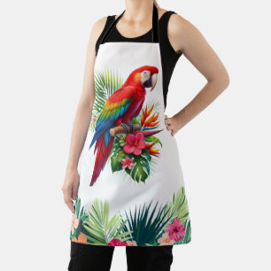 Rode ara tropische bloemen schort
