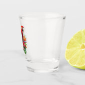 Rode ara tropische bloemen shot glas (Rechts)